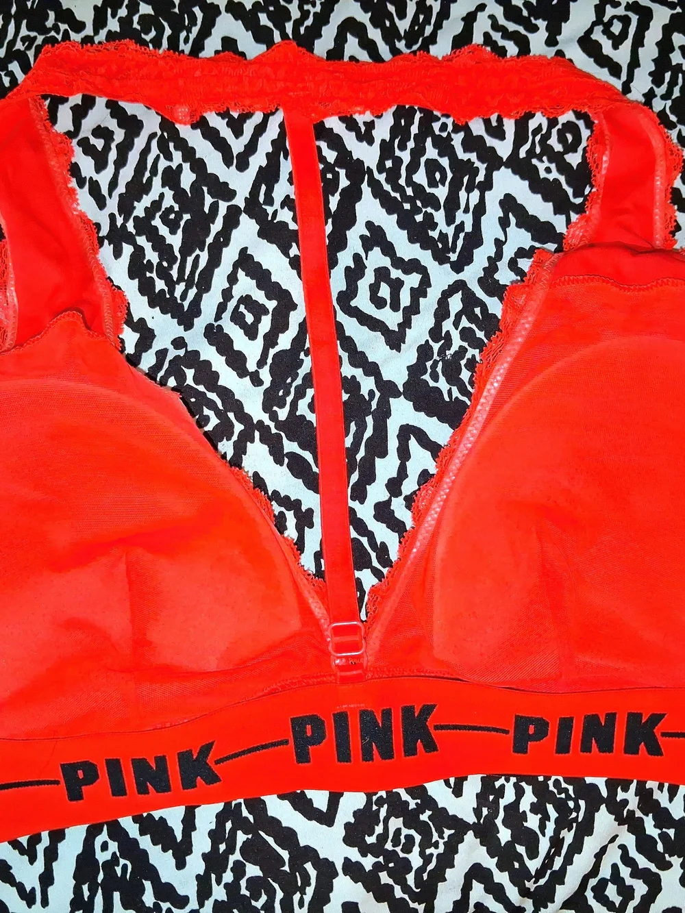 PINK Victoria's Secret Red Lace Halter Bralette with Branded Underband